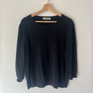 Boden Black Cotton & Wool 3/4 Sleeve Ruffle Cuff Knit Sweater Size XL